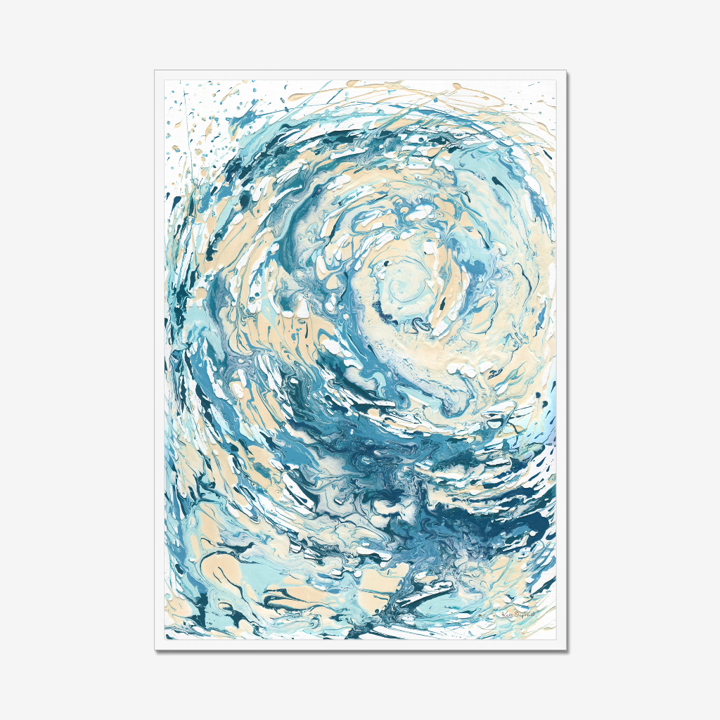 ‘Wave I’ - Blue abstract wave art print on fine art paper, perfect above a sofa or in a hallway.