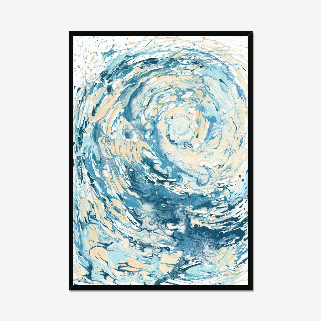 ‘Wave I’ - Blue abstract wave art print on fine art paper, perfect above a sofa or in a hallway.