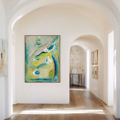 'True Colours' - Abstract Canvas Artwork Colourful Wall Art In Teal & Green with turquoise and gold bringing joyful energy and serene calm to bedroom spaces.