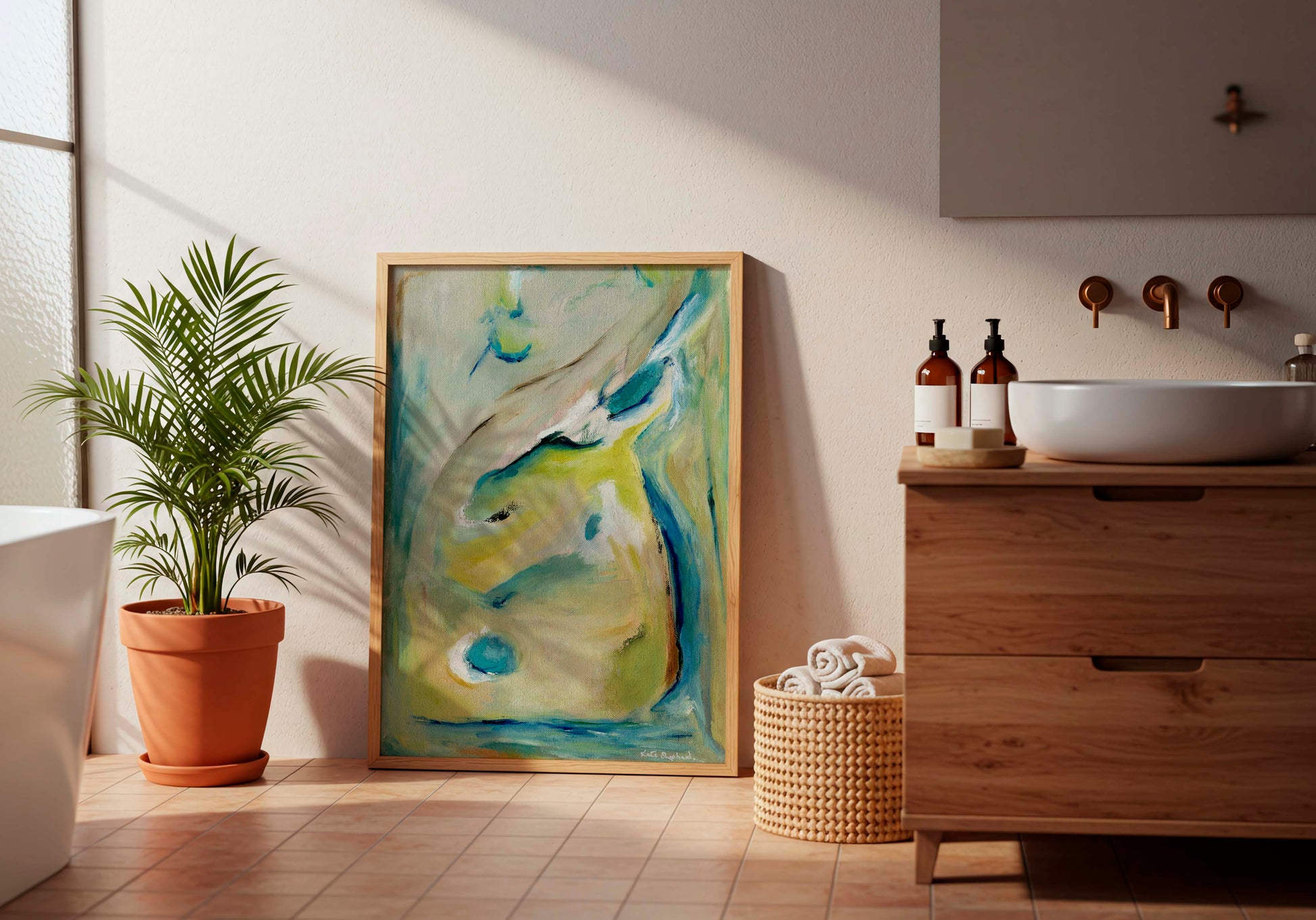 'True Colours' - Contemporary abstract print perfect for living room featuring bold peacock colour palette.