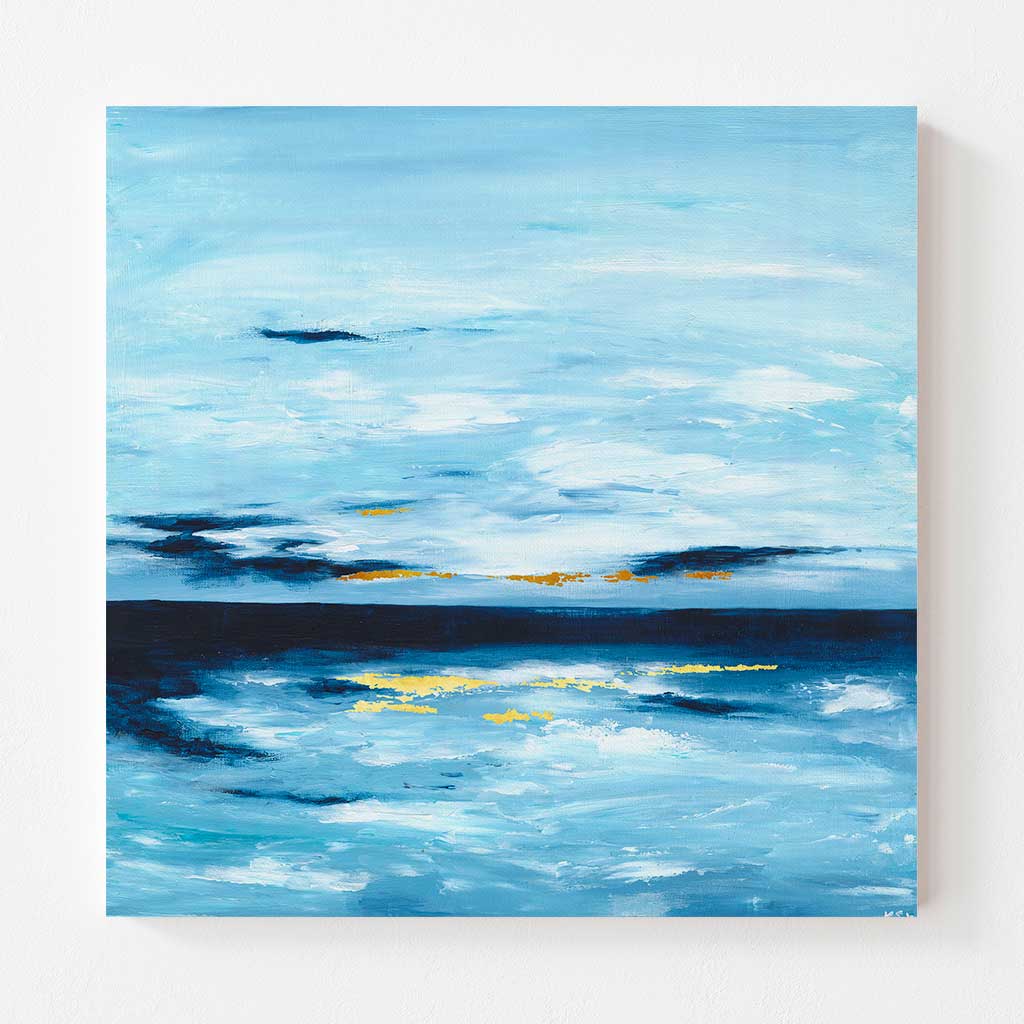 Golden Horizons - Abstract Seascape with shimmering gold detail painted by Dorset Artist Kate Shephard