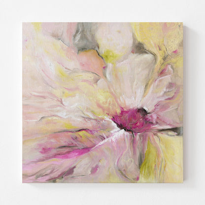 ‘Becoming’ Abstract Floral Wall Art Print, Feminine Modern Canvas, Soft Pastel Home Decor for Calm and Serene Contemporary Interiors