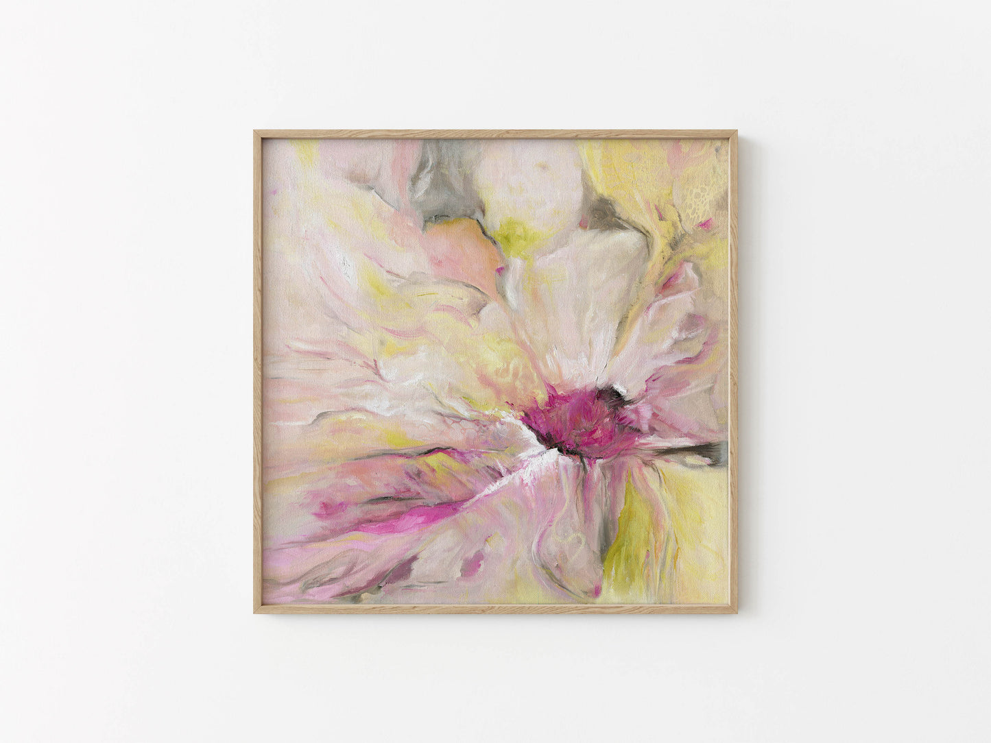 ‘Becoming’ – Feminine abstract oil painting print with soothing pastel tones.