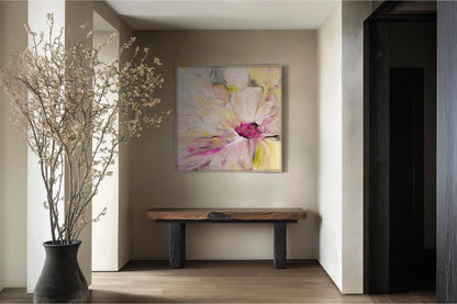 'Becoming' - Vibrant Abstract Floral Wall Art For Living Room Framed / Unframed. Tranquil abstract print for modern, light-filled interiors.
