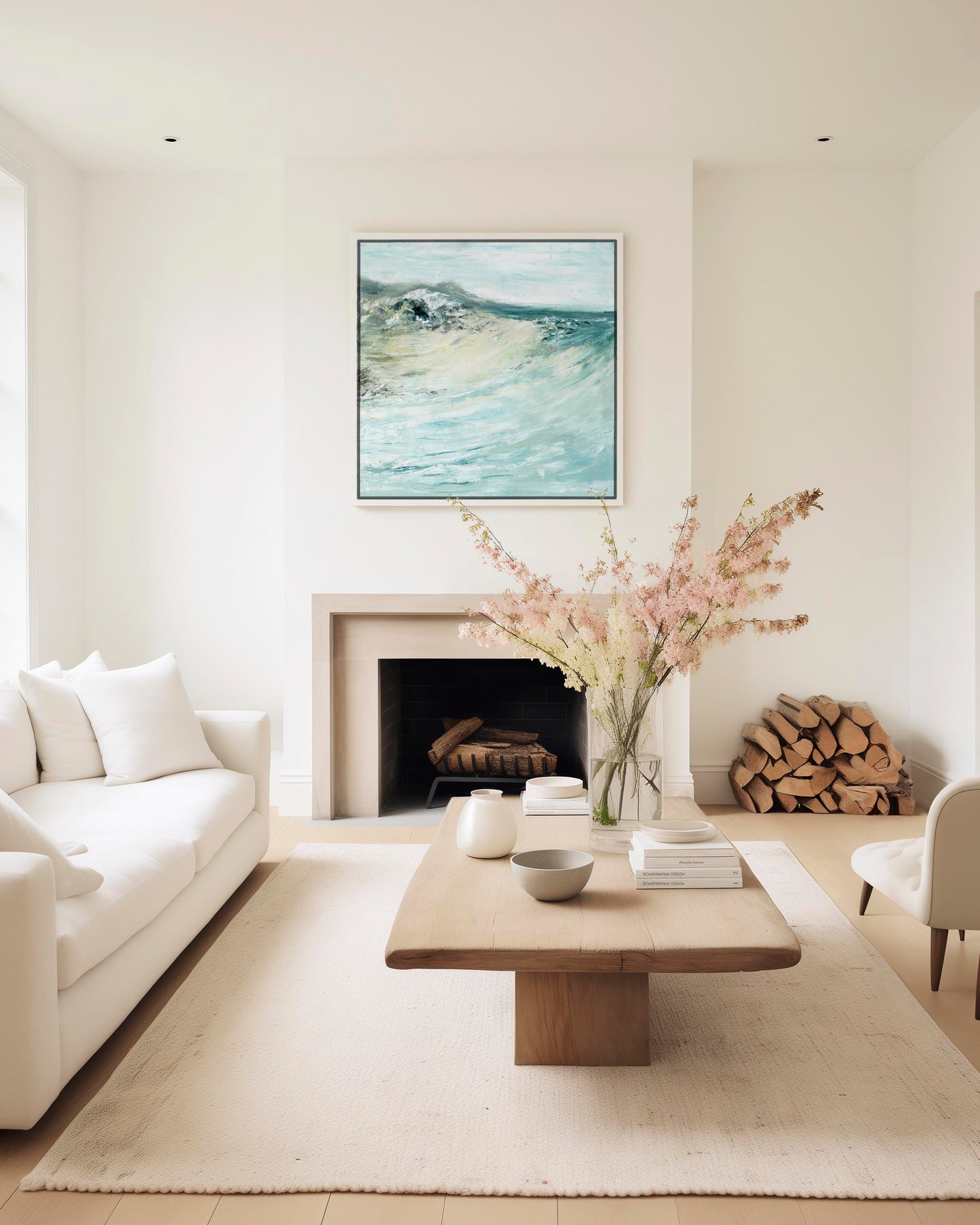 'Beyond The Shore' - Abstract seascape inspired by Hengistbury Head, Dorset, soft coastal tones on canvas.
