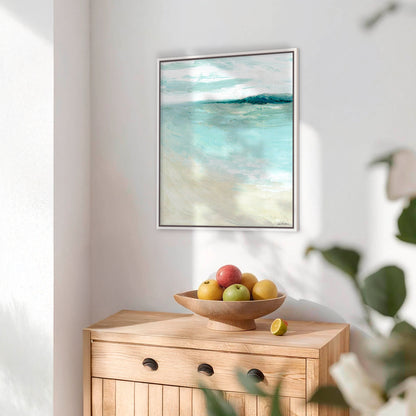 'Bramble Bush Bay Shores' - one of a kind coastal artwork capturing peaceful summer mornings by the sea, ready to hang.