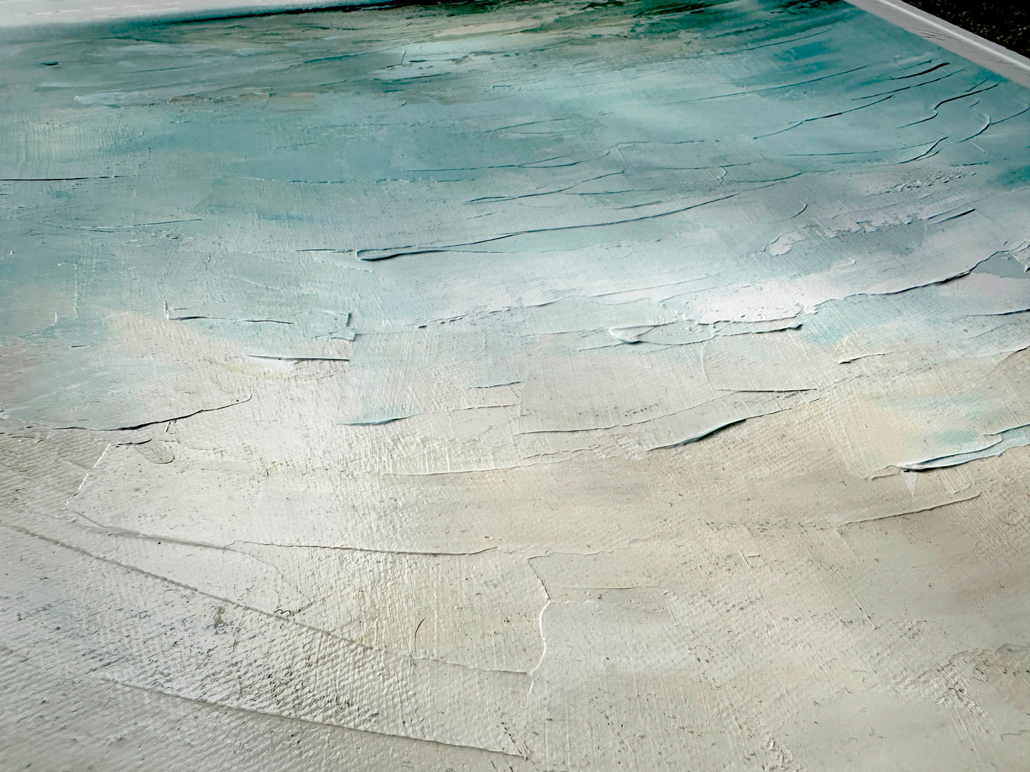 'Bramble Bush Bay Shores' - tranquil coastal painting with creams and teals, one of a kind artwork ready to hang.