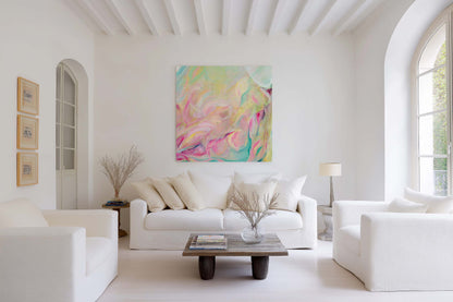 ‘Closer Than You Think’ – modern abstract canvas featuring calm flowing colours and gentle movement