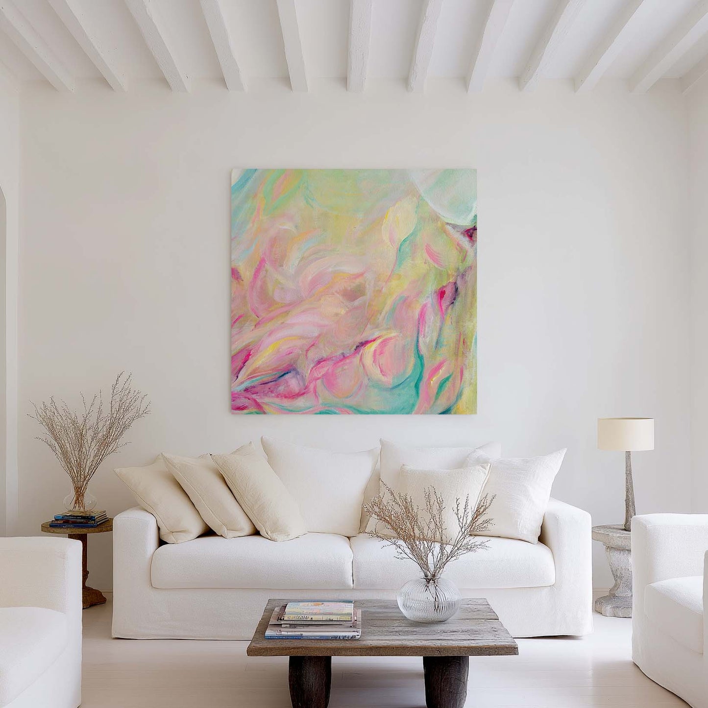 ‘Closer Than You Think’ – colourful uplifting abstract art with bright blended tones.