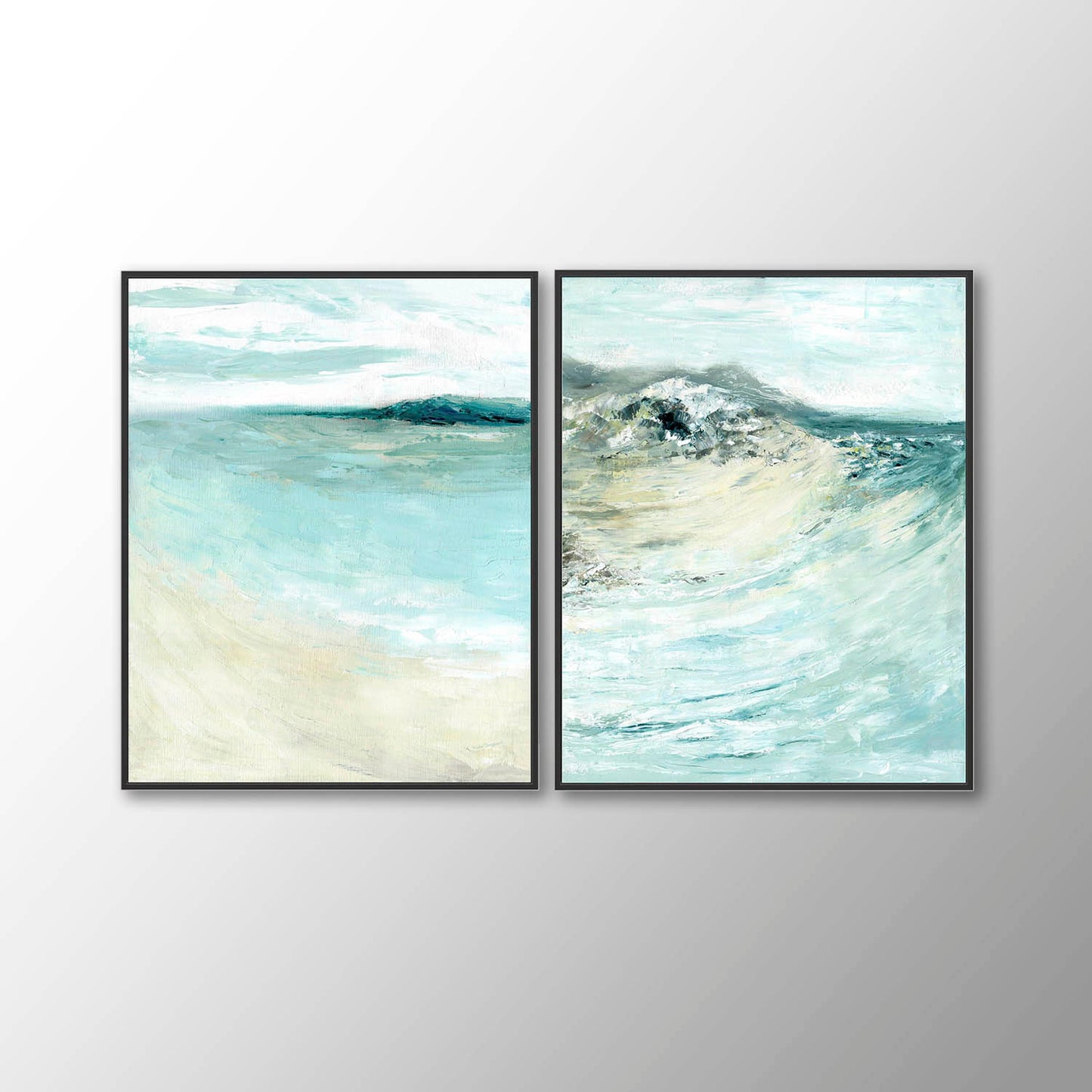 'Coastal Calm' - Beach art paintings set of 2 prints, abstract seascape wall art inspired by the Dorset coast.