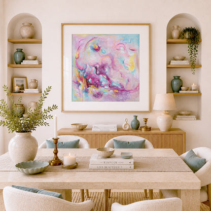 'Joy On Purpose' - A vivid pink colourful abstract art print — modern wall art for home with free deliberate brushwork from the Joy by Design collection, by Kate Shephard Art.