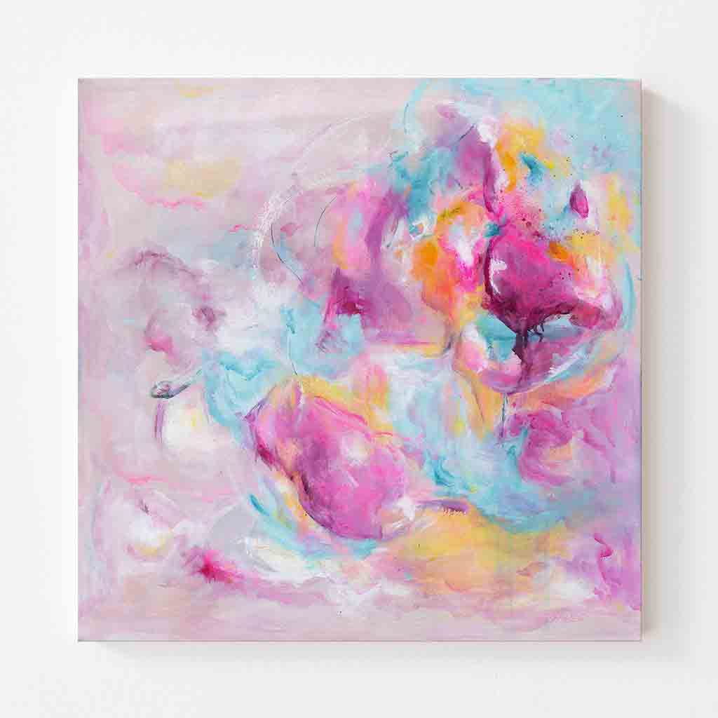 ‘Joy Looks Good On You’ - Colourful original acrylic painting on canvas with free expressive brushstrokes, full of movement and light.