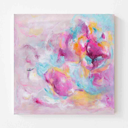 ‘Joy Looks Good On You’ - Colourful original acrylic painting on canvas with free expressive brushstrokes, full of movement and light.
