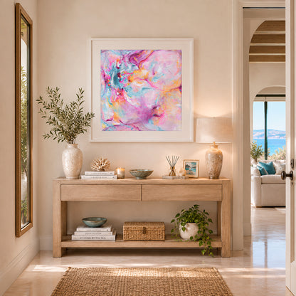 'Joy In The Little Things' - A vivid pink joyful expressive art print — colourful artwork with free energetic brushstrokes from the Joy by Design collection, by Kate Shephard Art.