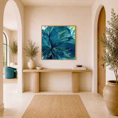 'Dancing in the Depths' - Expressive botanical art with sweeping organic petal movement and depth.
