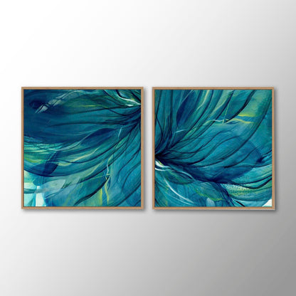 'Rising Through' - Expressive two-panel abstract wall art in rich teal and blue for growth inspired contemporary interiors.