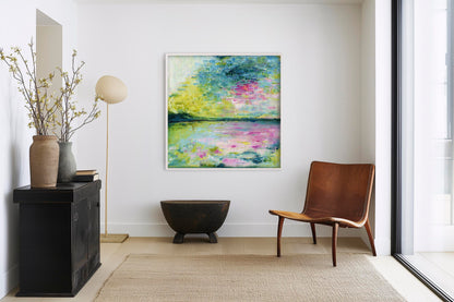 'Echoes in Still Water' - Tranquil abstract coastal art print in muted blues and creamy whites for peaceful interiors.