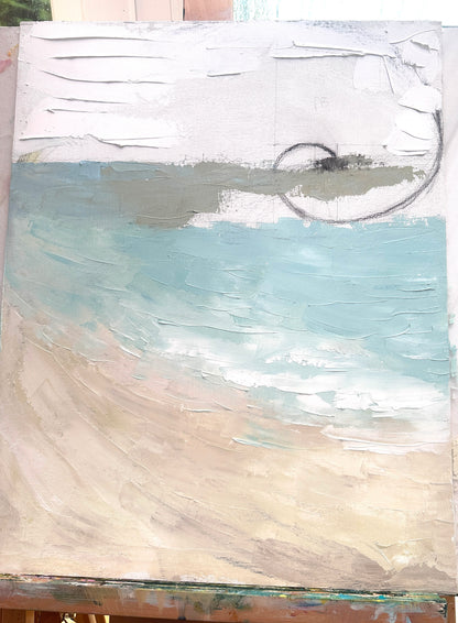 'Bramble Bush Bay Shores' - unique coastal artwork capturing stillness and peace, framed original for collectors.