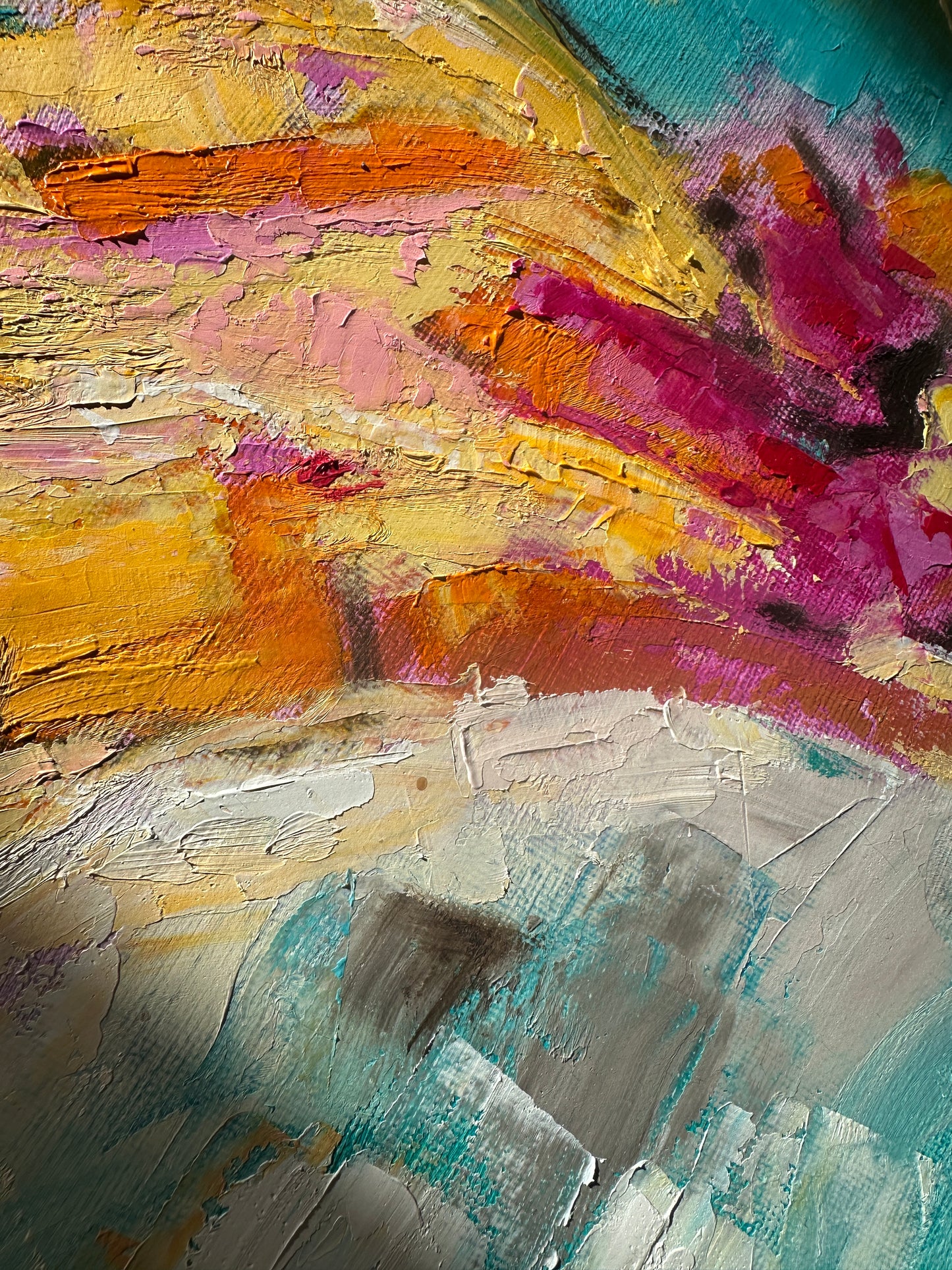 'Endless Summer' - Unique framed wall art perfect for living room with energising yet calming composition.