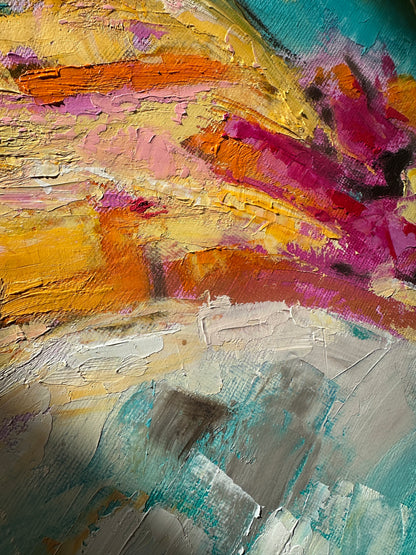 'Endless Summer' - Unique framed wall art perfect for living room with energising yet calming composition.
