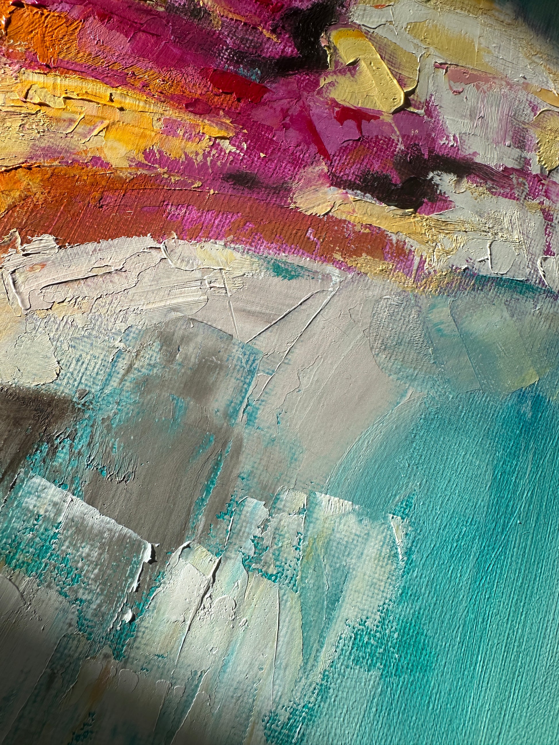 'Endless Summer' - Square format original painting 50x50cm with textured oils and joyful colour palette.