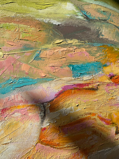 'Endless Summer' - Vibrant original oil painting with pinks, oranges, greens and turquoise flowing movement.