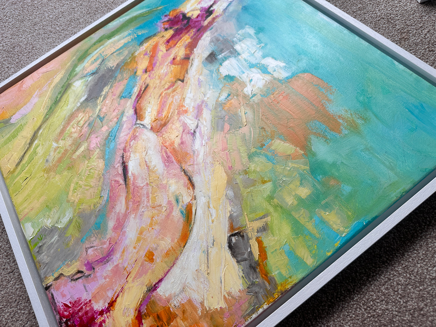 'Endless Summer' painting framed in white frame by Dorset Artist Kate Shephard