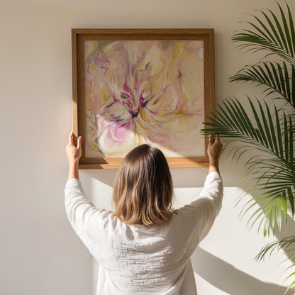 ‘In the Quiet Light’ - Peaceful pink and peach modern art for serene interiors.