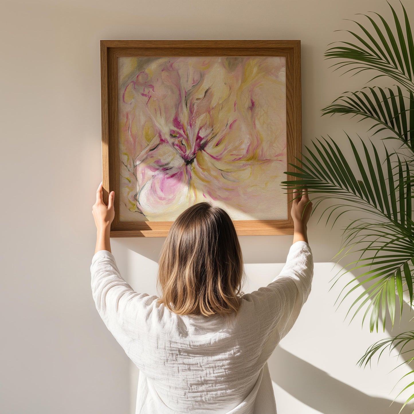 'In the Quiet Light' – abstract print with subtle feminine movement.