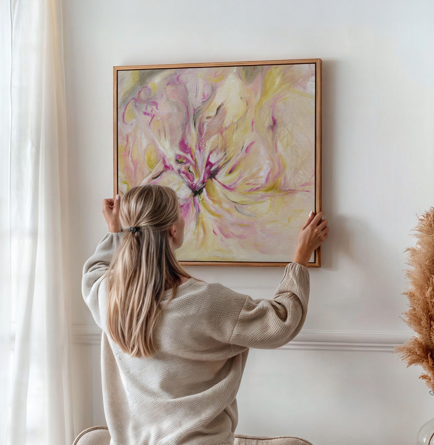 'In the Quiet Light' – serene abstract painting in soft morning hues.