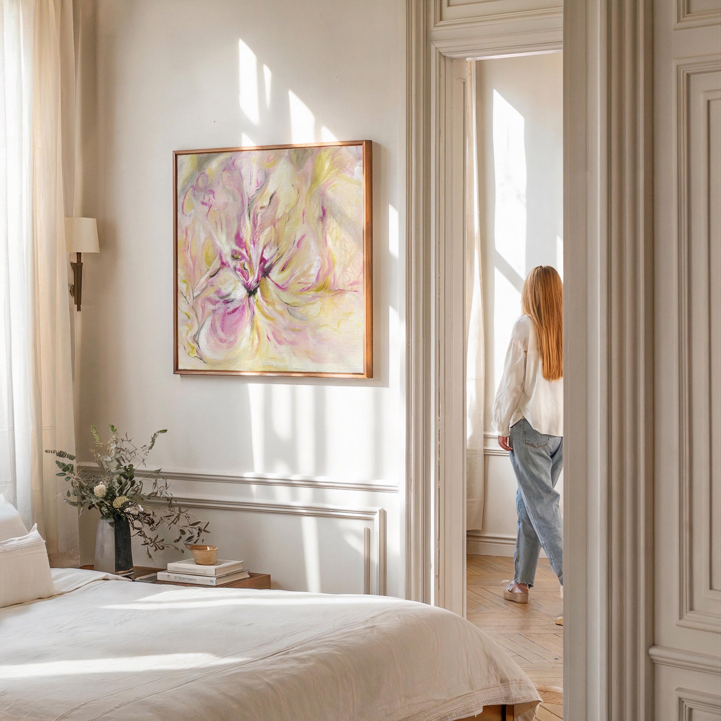 'In the Quiet Light' – minimalist abstract art with gentle flowing layers.