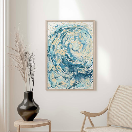 ‘Wave I’ - Fine art paper print by Kate Shephard Art, featuring flowing blue abstract wave artwork.