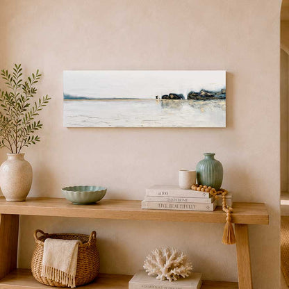 'Old Harry Reflections' - Minimalist Jurassic Coast painting in deep indigo and warm gold, Old Harry Rocks wall art.