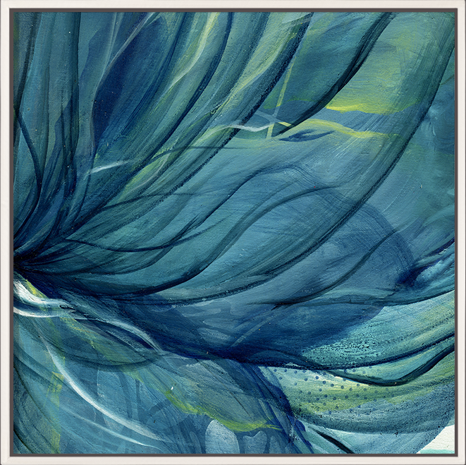 'Rising Through' - Contemporary abstract diptych wall art in deep blue and teal for living room statement walls.