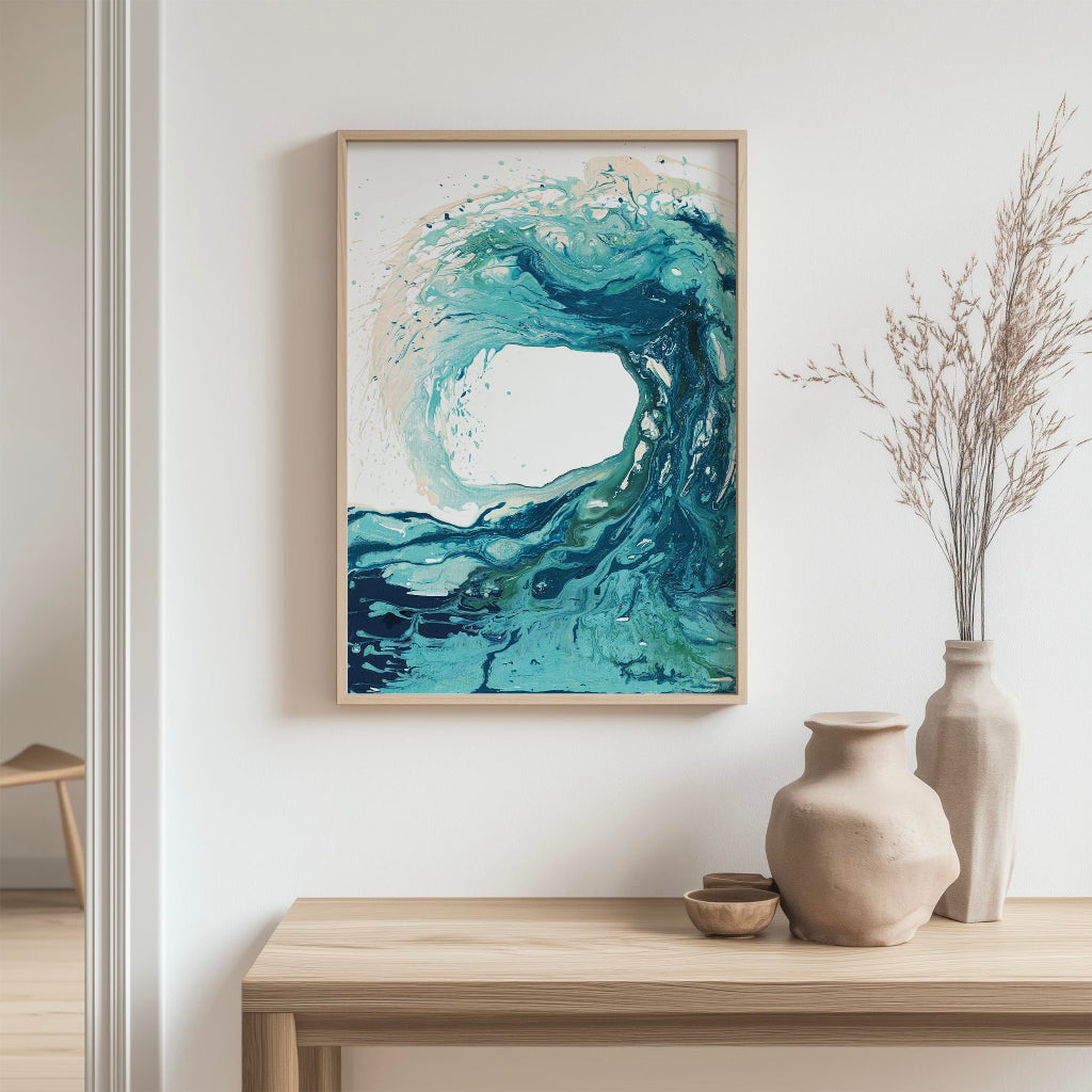 'Sandbanks Wave' - fine art paper print of an abstract wave painting inspired by the Dorset coast by Kate Shephard Art.