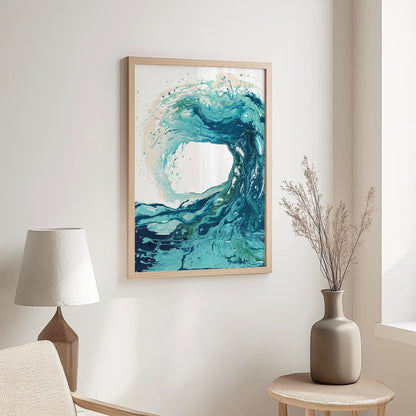 'Sandbanks Wave' - wave painting in turquoise, teal and navy printed on premium fine art paper by Kate Shephard Art.