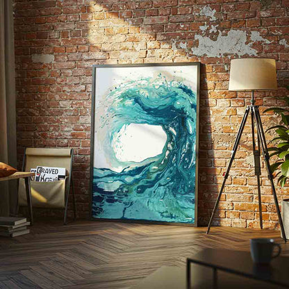 'Sandbanks Wave' - wave wall art in turquoise and teal, abstract Dorset coast fine art paper print by Kate Shephard Art.