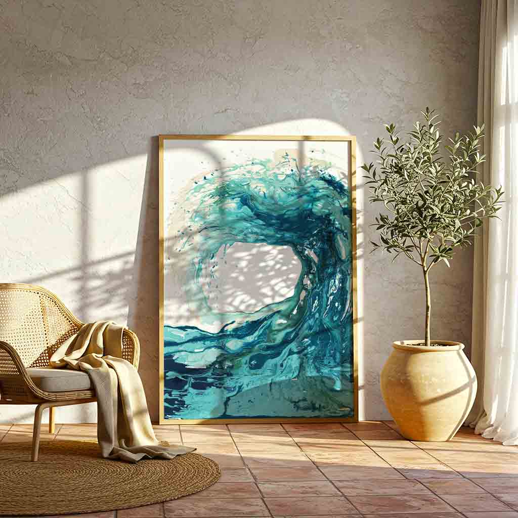 'Sandbanks Wave' - turquoise and navy wave painting printed on premium fine art paper, coastal art by Kate Shephard Art.