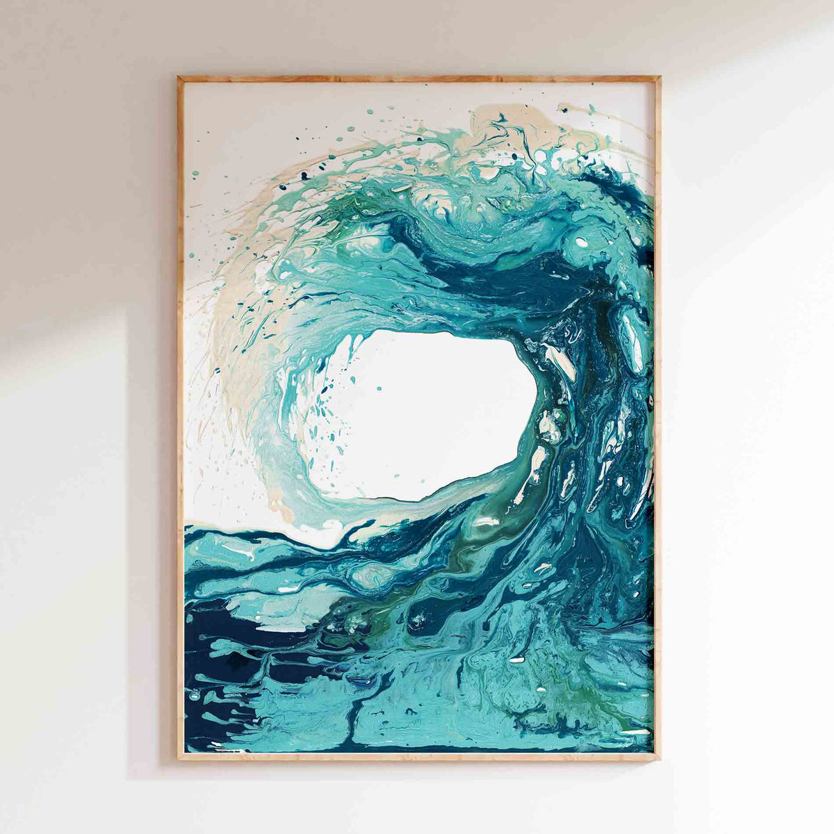 'Sandbanks Wave' - abstract wave painting, turquoise coastal wall art printed on premium giclée paper by Kate Shephard Art.