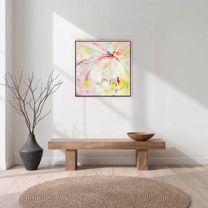 'Taking Flight' - Original artwork oil painting on canvas board in joyful yellows and blues, hope art abstract freedom painting framed and ready to hang.