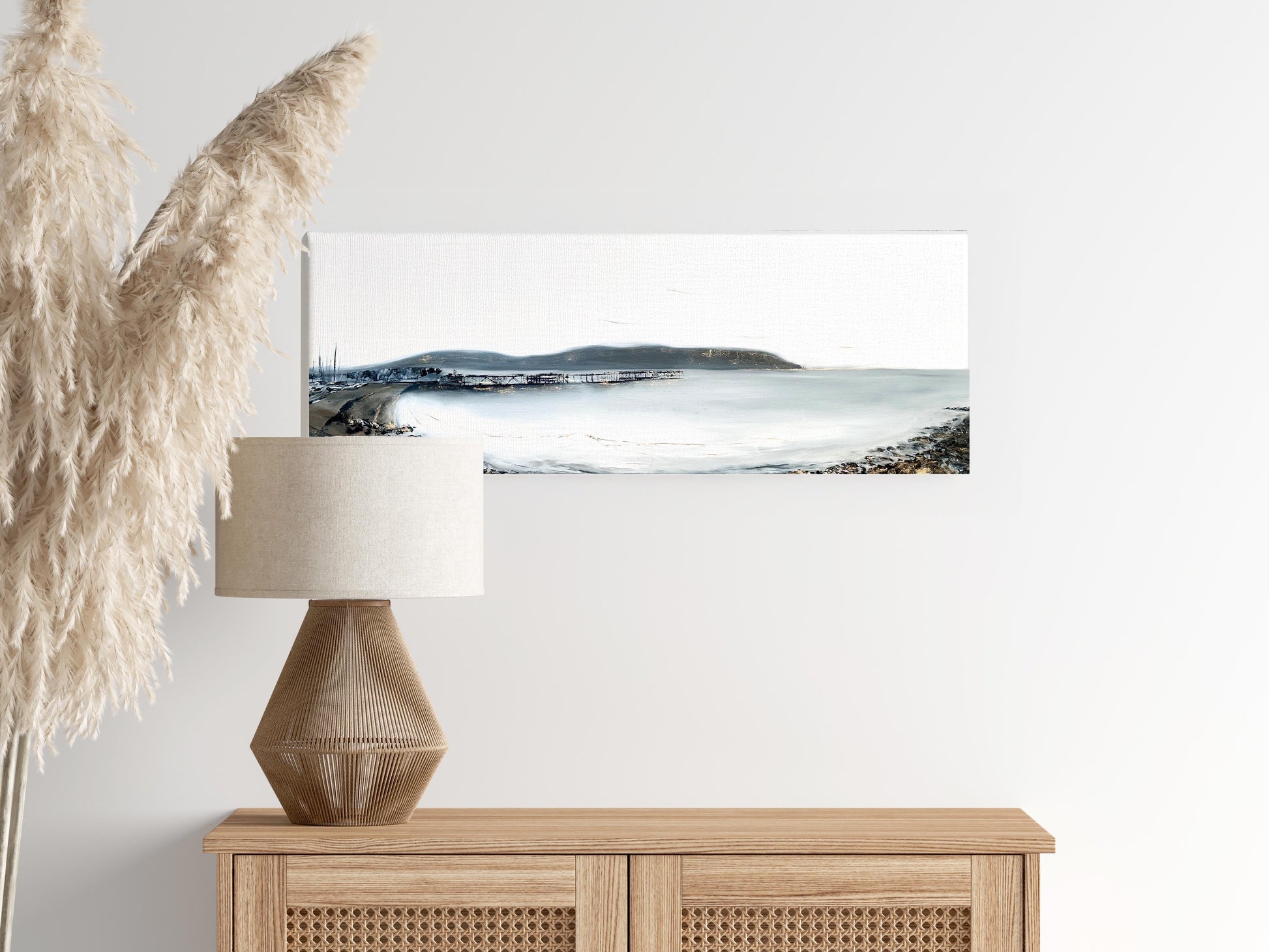 'The Shimmering Pier' - Close-up of textured rocky foreshore with Schmincke Rich Pale Gold detail, original oil on canvas.