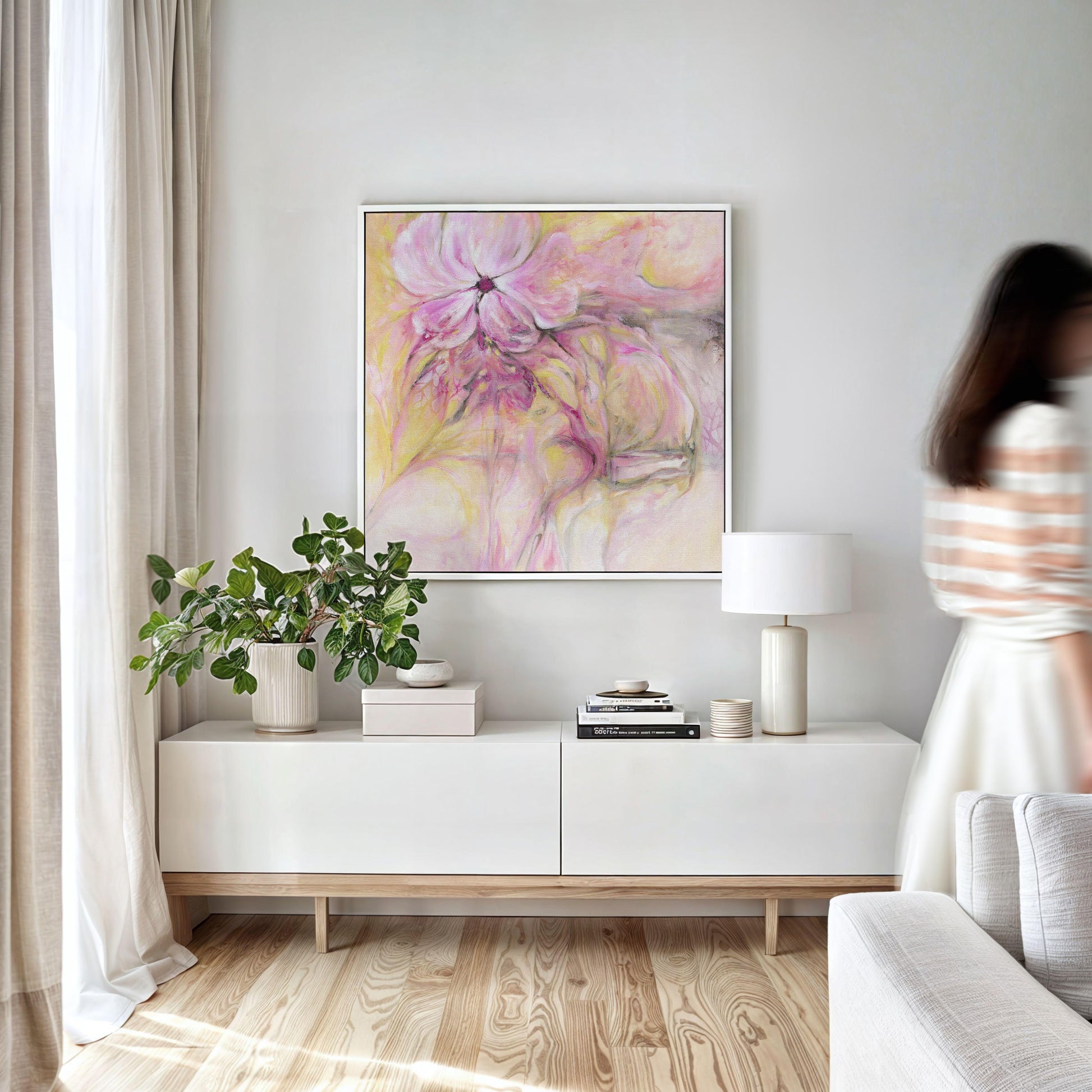 'Through It All' – contemporary abstract with soft feminine movement.