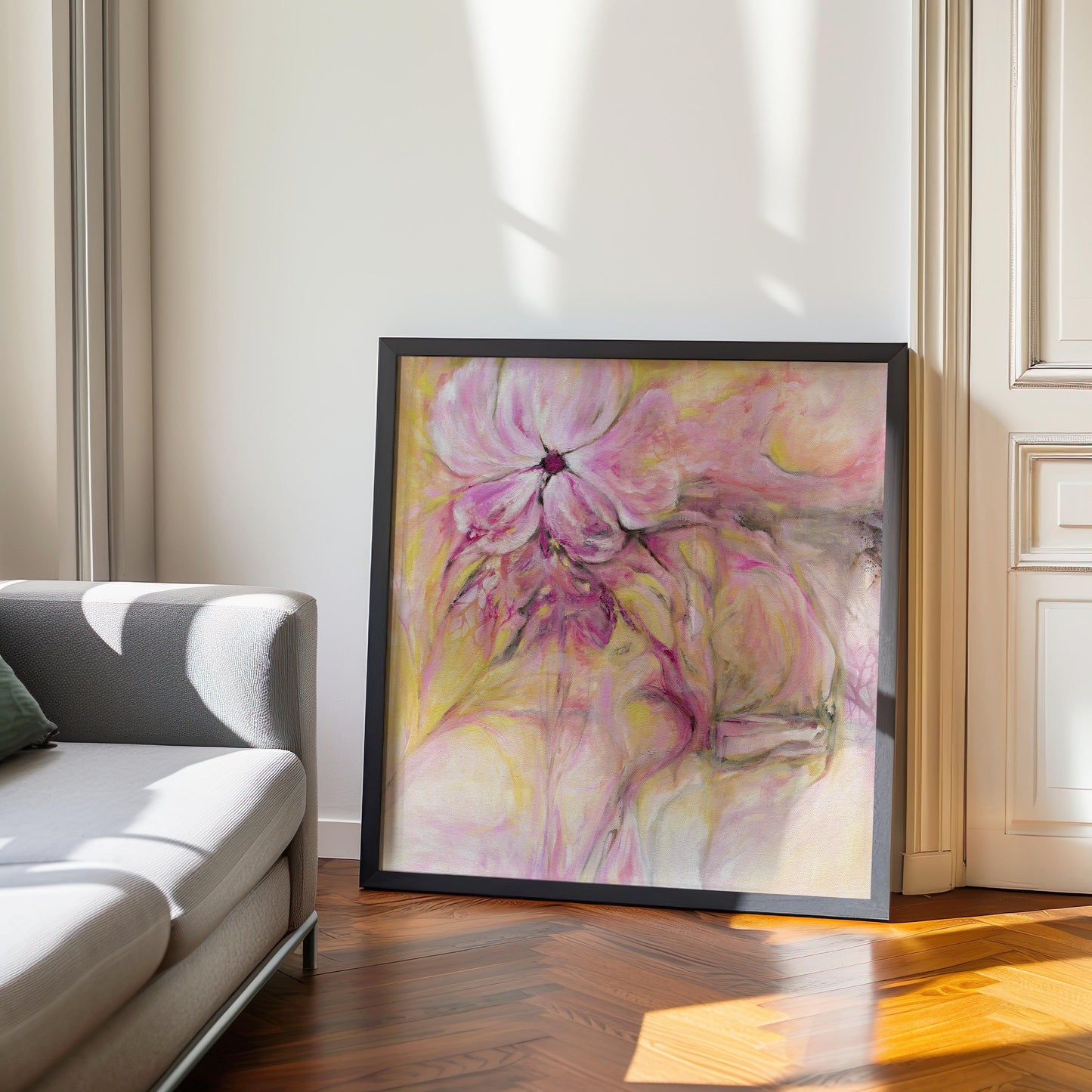 'Through It All' - feminine uplifting wall art with gentle flowing colours.
