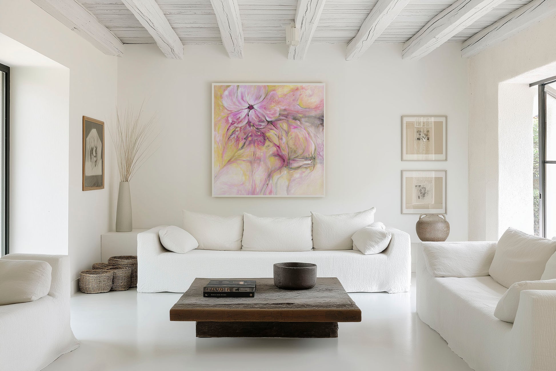 'Through It All' – Floral Pink and Yellow Uplifting Wall Art Print Inspirational wall art for women