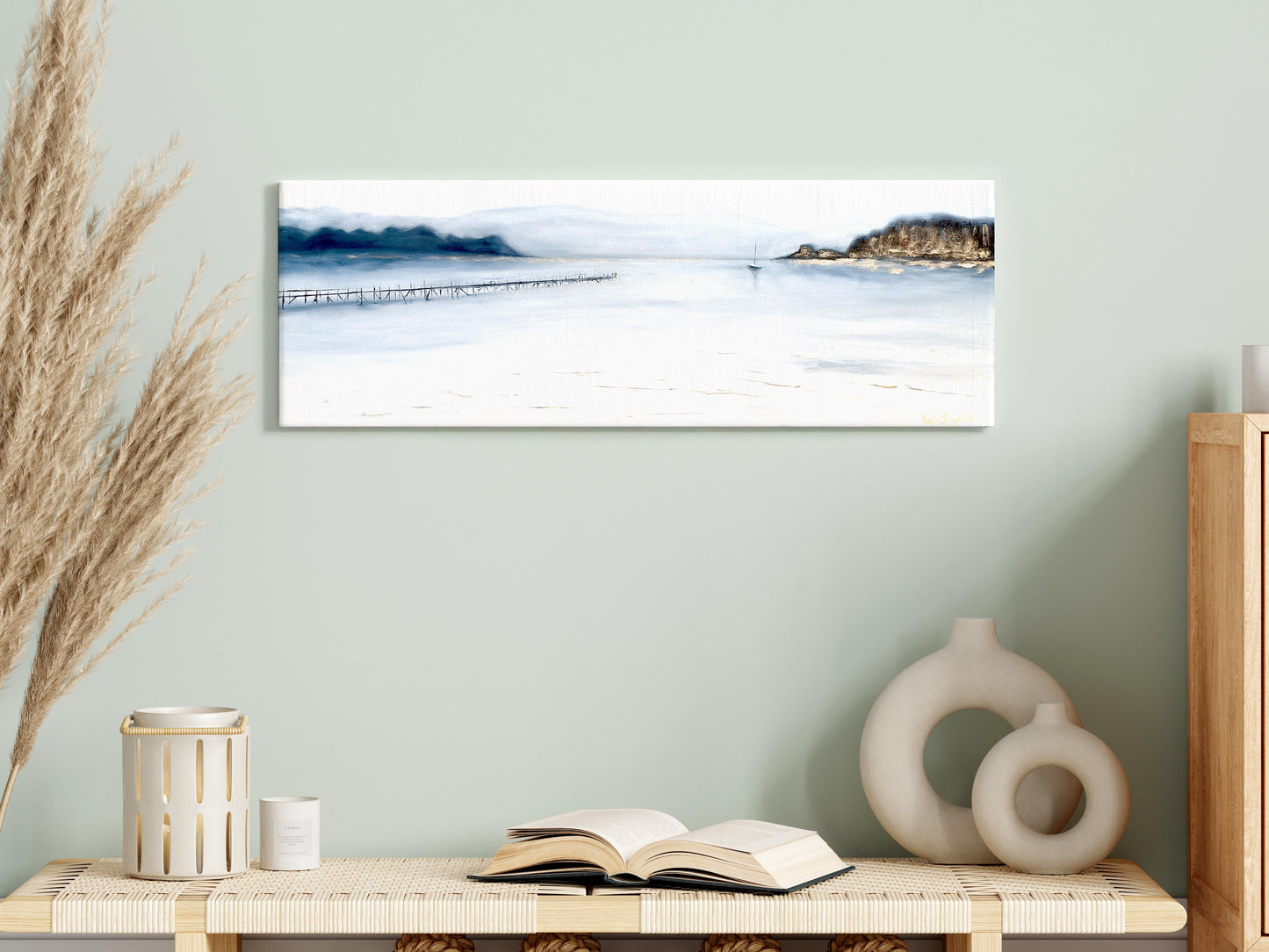 'Towards Brownsea' - Original oil painting of Brownsea Island and Purbeck Hills dissolving into morning mist.