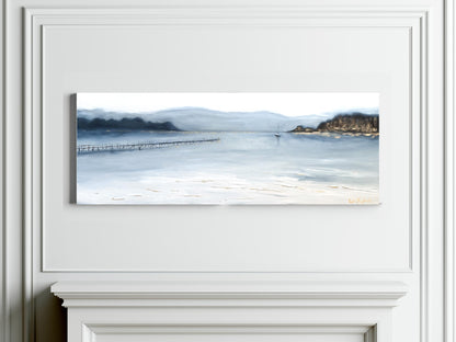 'Towards Brownsea' - Panoramic original oil painting of Brownsea Island from Evening Hill, minimalist Dorset seascape.