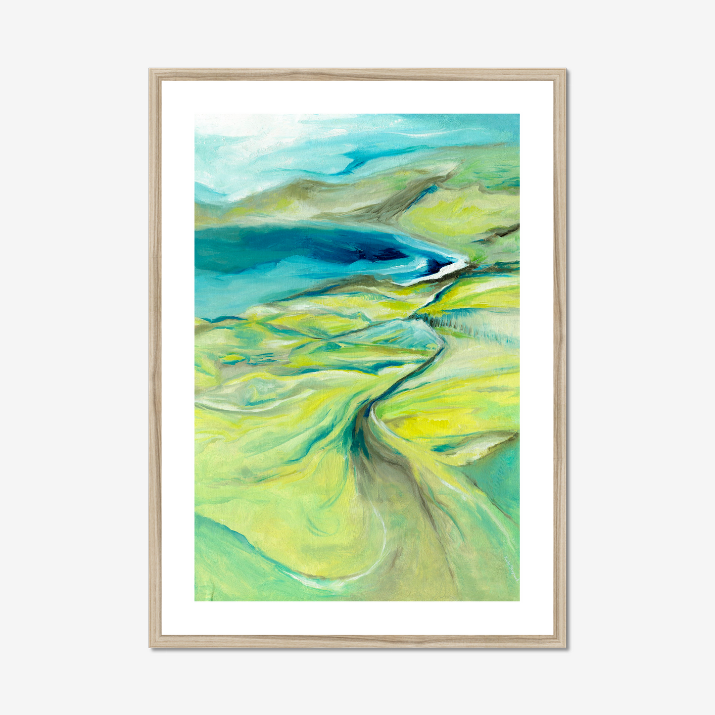 A1 size along the worbarrow path print by Kate Shephard in a natural frame