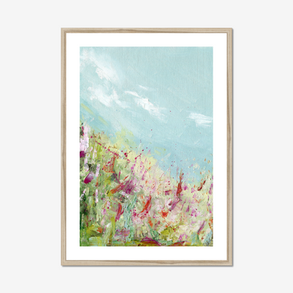 A1 Colours of the field print by Kate Shephard Art in a natural wood frame