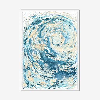 ‘Wave I’ - Blue and cream abstract wave art print, beautiful coastal home decor for any room.