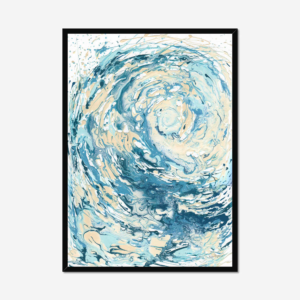 ‘Wave I’ - Blue and cream abstract wave art print, beautiful coastal home decor for any room.